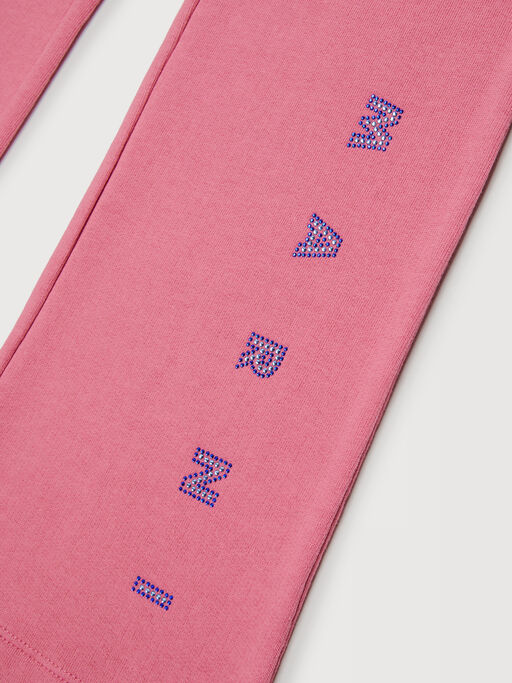 Pink cotton trousers with rhinestone logo - Pants