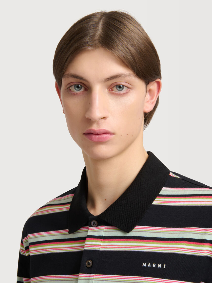 Black and light green striped cotton polo shirt, Image 5