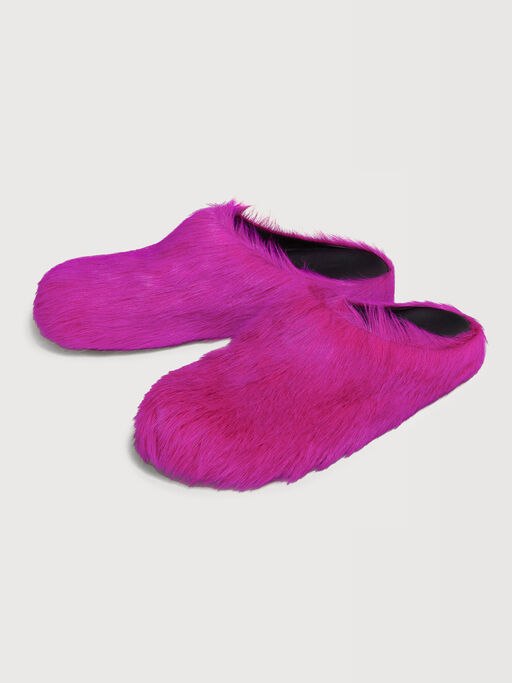 Fussbett sabot in vitello a pelo lungo fucsia - Sandali
