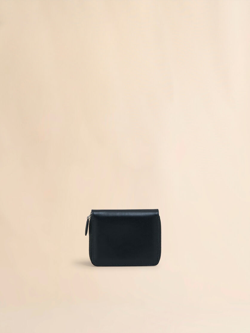 Black leather zip-around compact wallet with raised Marni logo - Wallets - Image 3