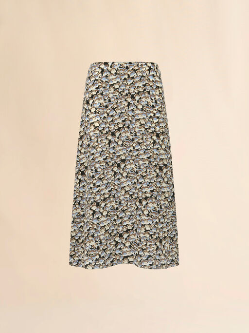 Black crêpe de chine fluid skirt with Anemones print - Skirts