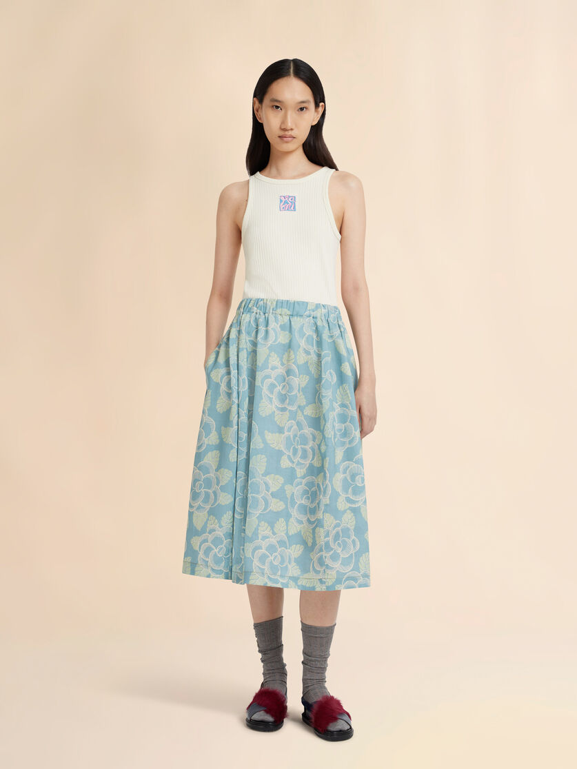 Blue ramie elasticated skirt with Banjo print, Image 2