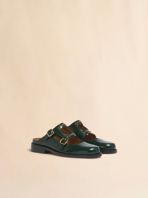 Deep green leather Bambi 3.0 loafer with double buckle - Sandals