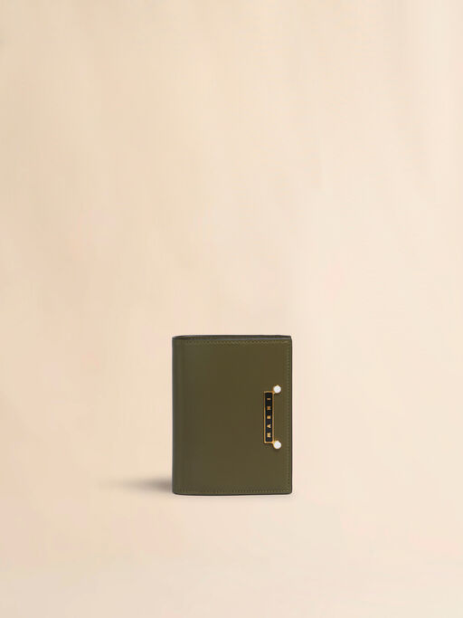 ディープグリーン レザー製 Envelope 二つ折りウォレット - 財布
