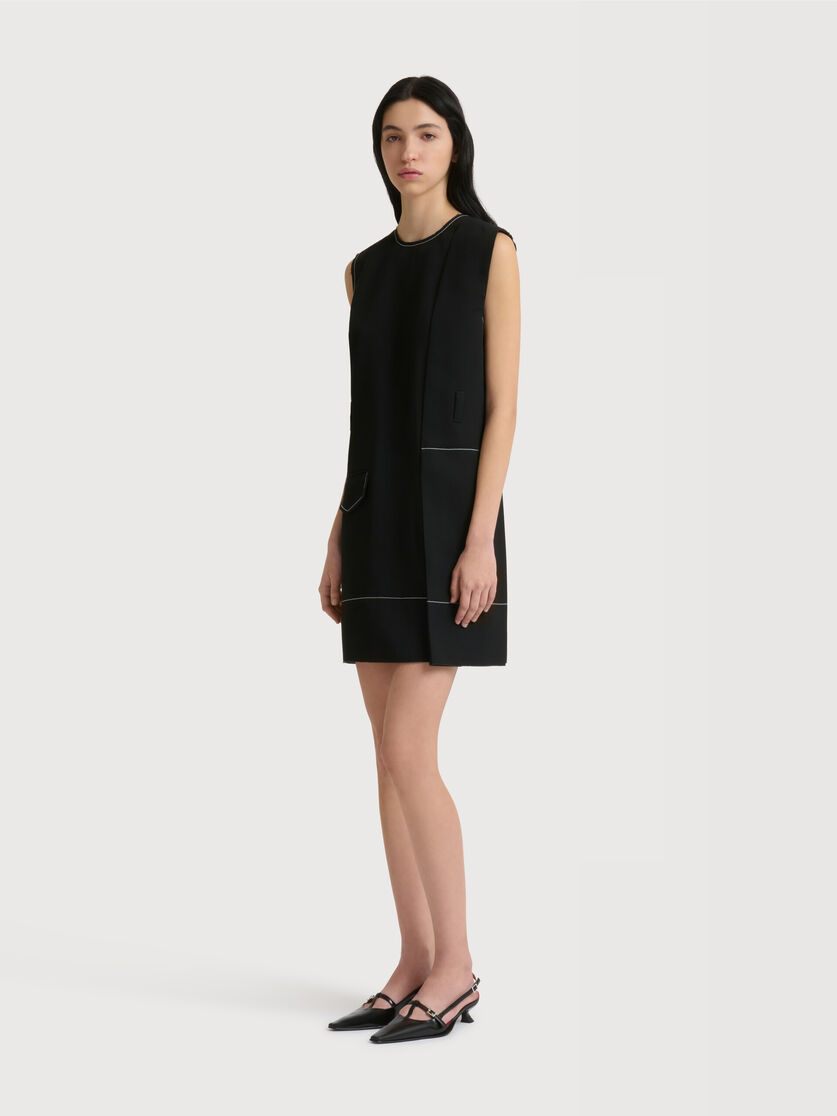 Black wool wrap-effect mini dress with pocket, Image 3