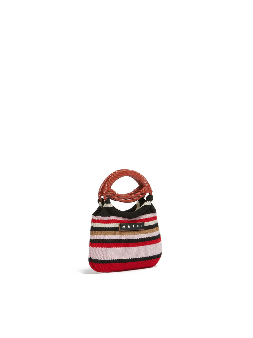 Borsa Marni Market Boat Mini In Cotone Rosso A Righe Multicolor - Borse shopping - Image 2