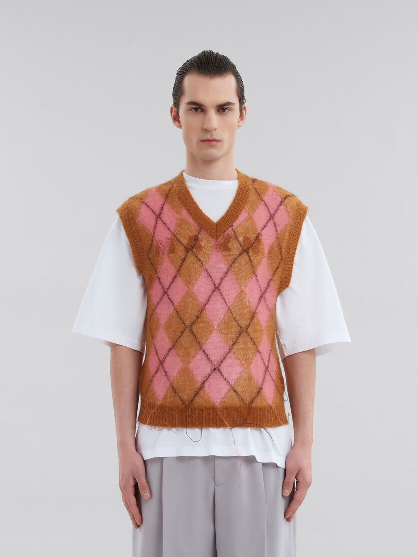 ブラウン モヘア製 アーガイルベスト、フローティングスレッド使い | Marni 