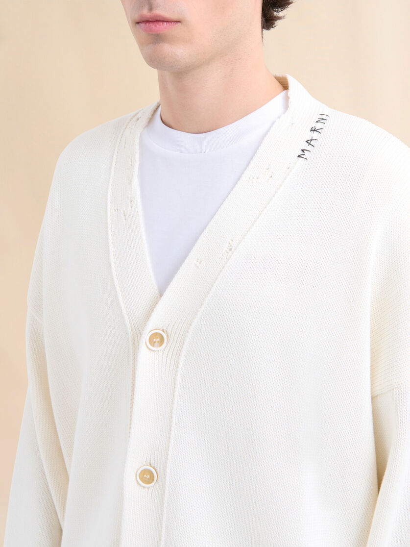Brown dishevelled cotton cardigan with Marni Mending - Pullovers - Image 4