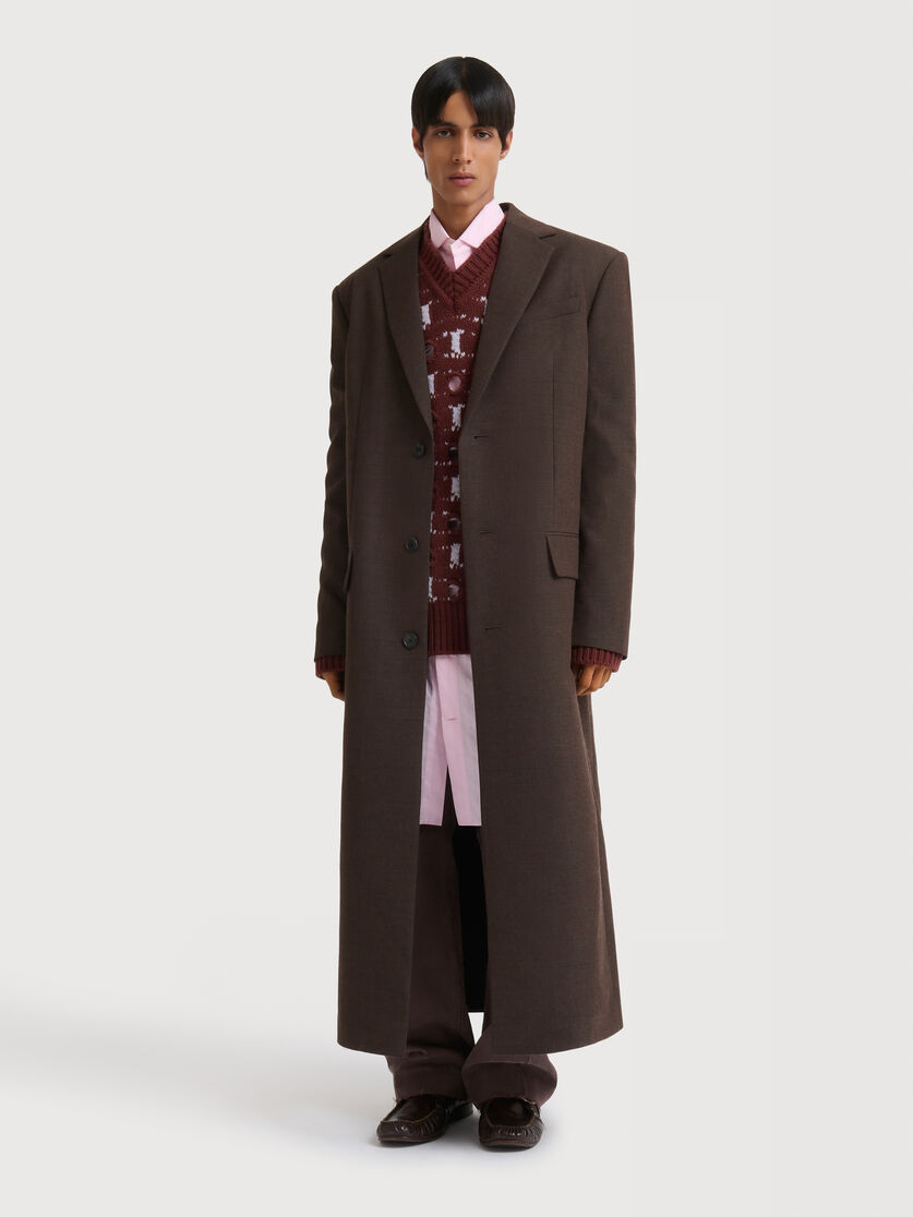 Beige wool super-longline coat, Image 3