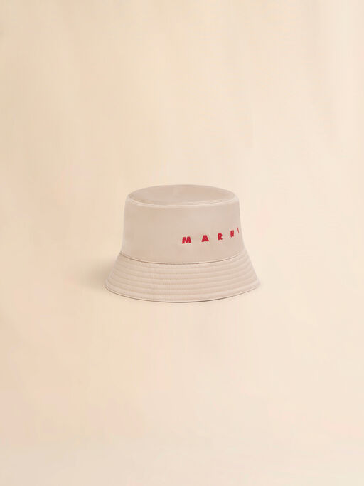 Beige water-repellent gabardine bucket hat with embroidered logo - Hats