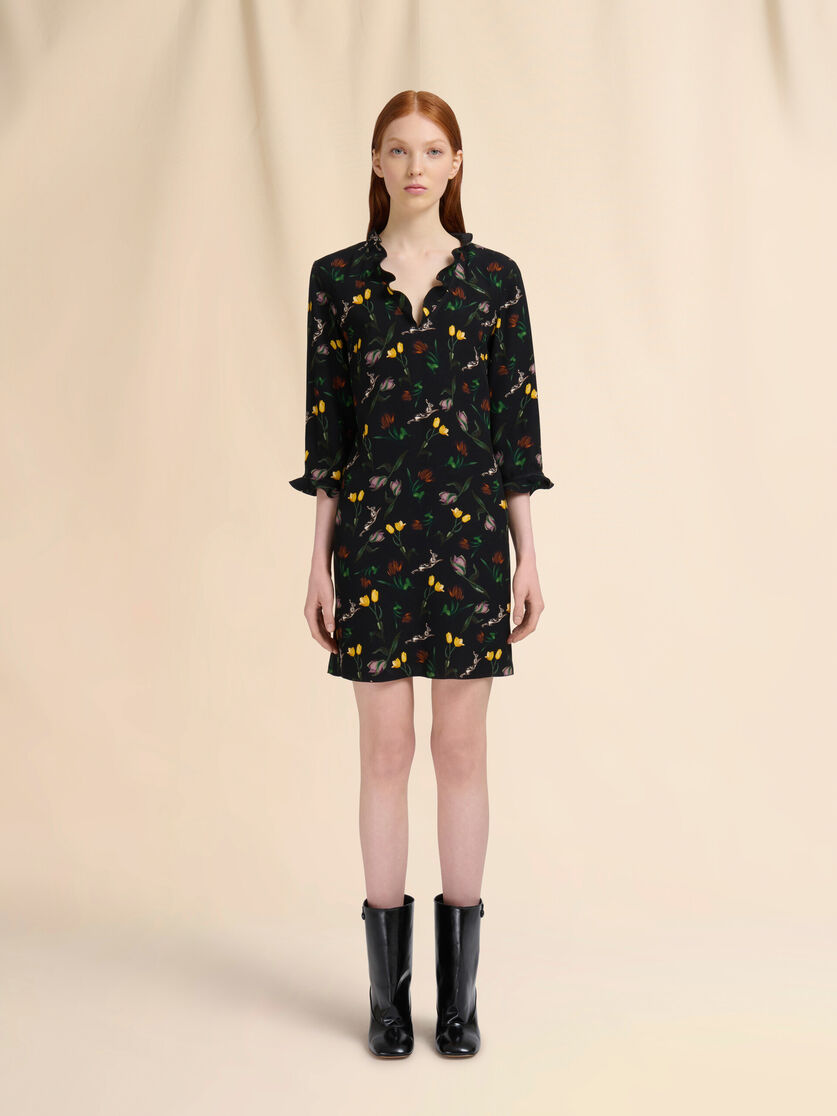 Black envers satin mini dress with Tulips and Hares print - Dresses - Image 2