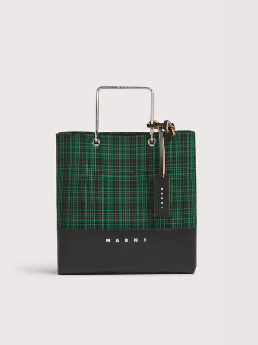 Green checked twill shopper with metal handles - Shopping Bags