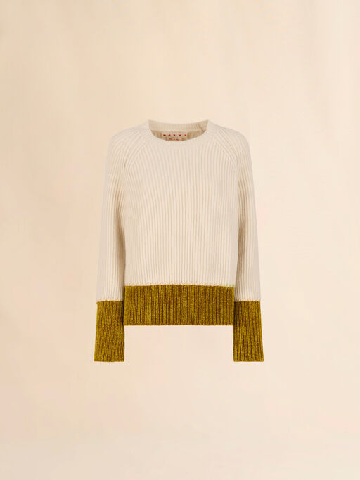 Cream wool colour-block jumper - Pullovers