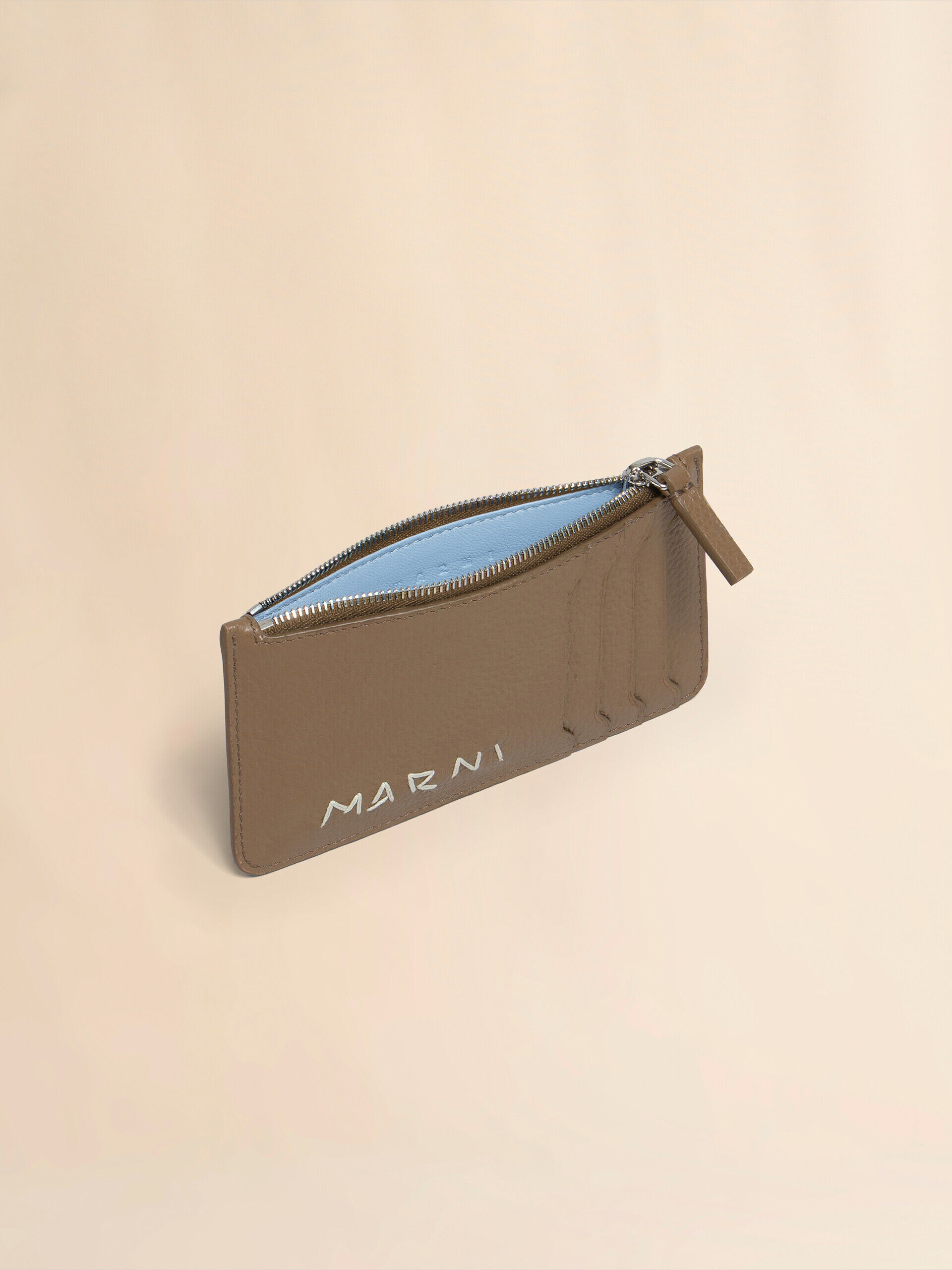 Brown leather card case with Marni Mending embroidery | Marni
