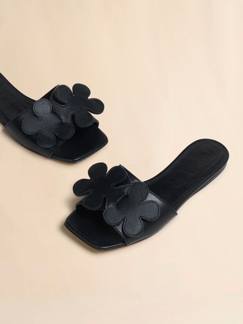 Black leather daisy sandal - Sandals - Image 4