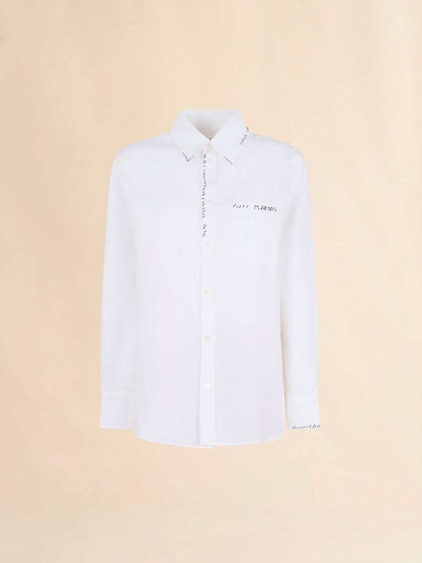 White organic poplin shirt with Marni Mending - Shirts - Image 1