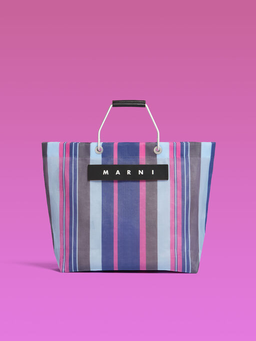 イリュージョンブルー MARNI MARKET STRIPE BAG - ショッピングバッグ