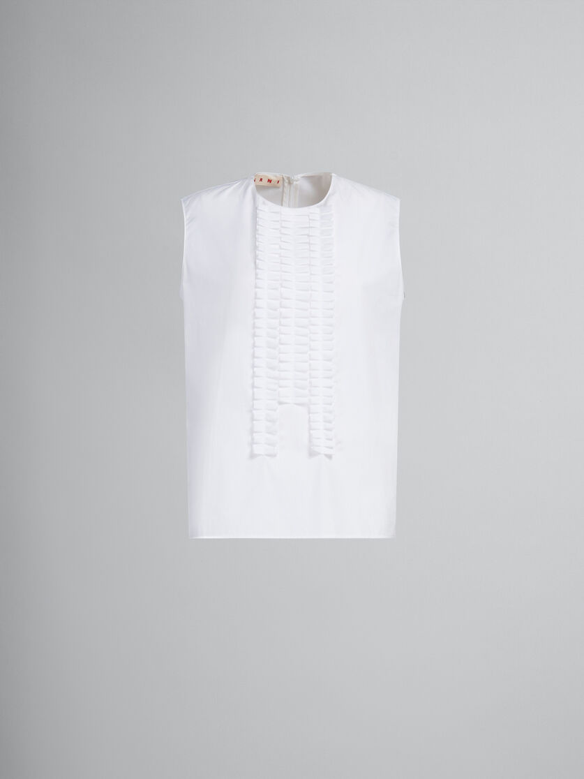 Haut sans manches en popeline biologique blanche avec détails plissés - Chemises - Image 1