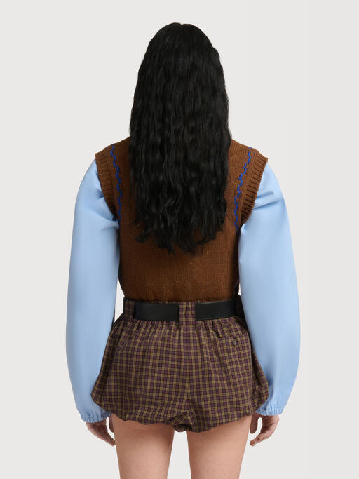 Brown wool layered vest with M intarsia - Pullovers