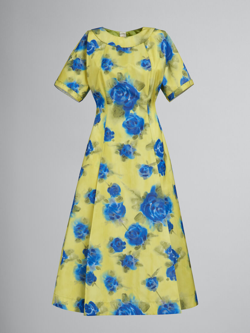 Gelbes Midikleid aus Taft mit Idyll-Print - Kleider - Image 1