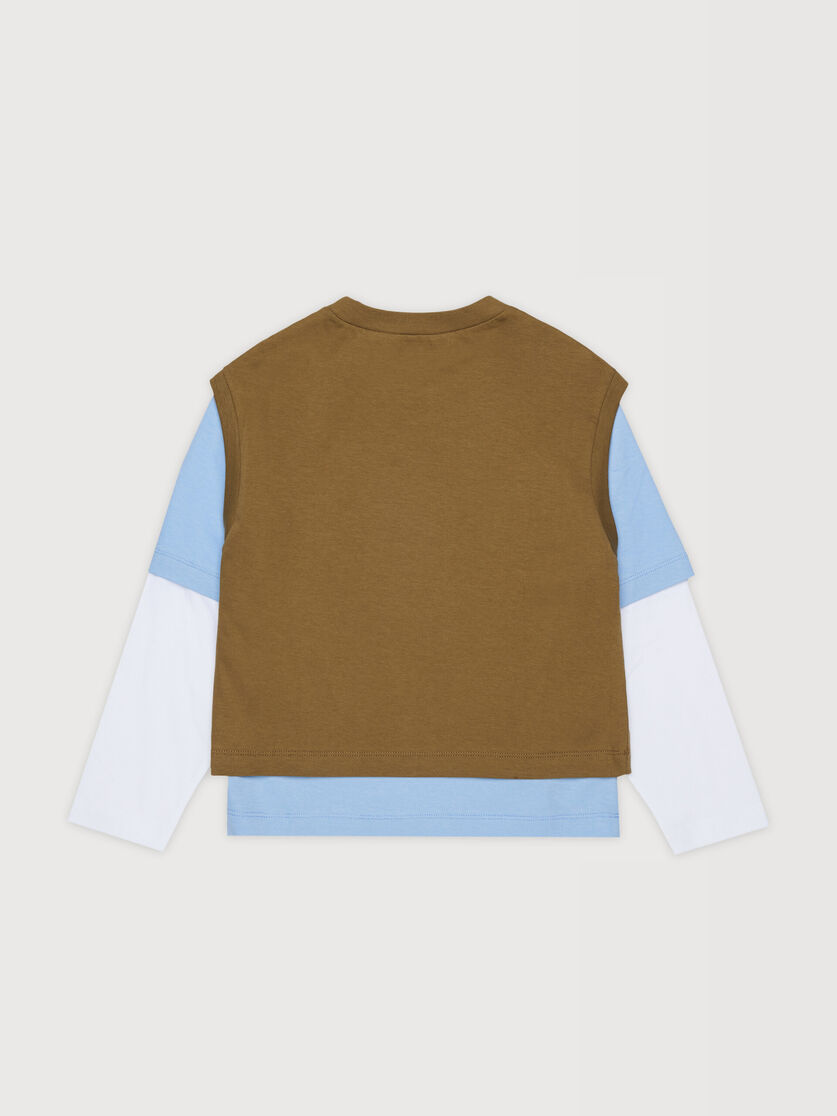 Brown light blue and white cotton T-shirt with layered effect, Image 2