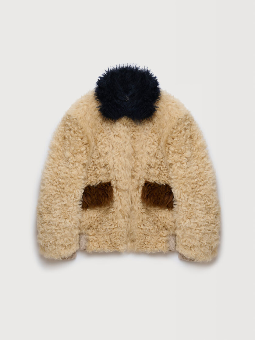 Cream shearling jacket with colour-block details, Image 1