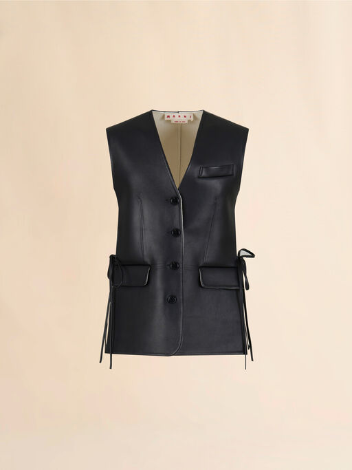 Black leather waistcoat with side slits - Waistcoats