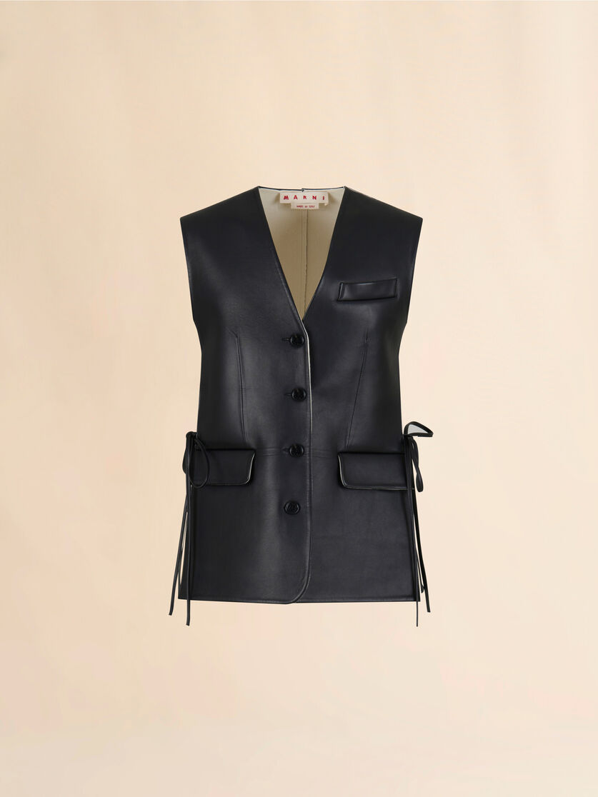 Black leather waistcoat with side slits - Waistcoats - Image 1