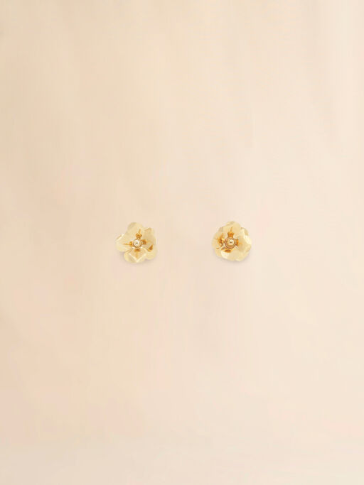 Boucles d'oreilles lobe avec fleur émaillée bordeaux - Boucles d’oreilles