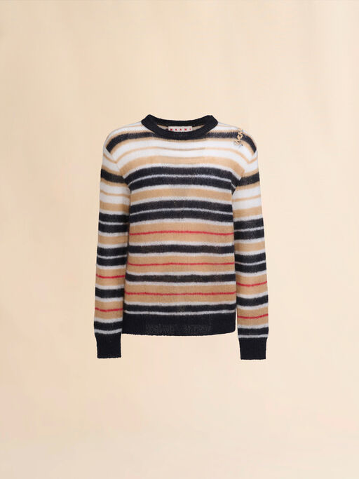 Beige striped brushed mohair jumper - Pullovers