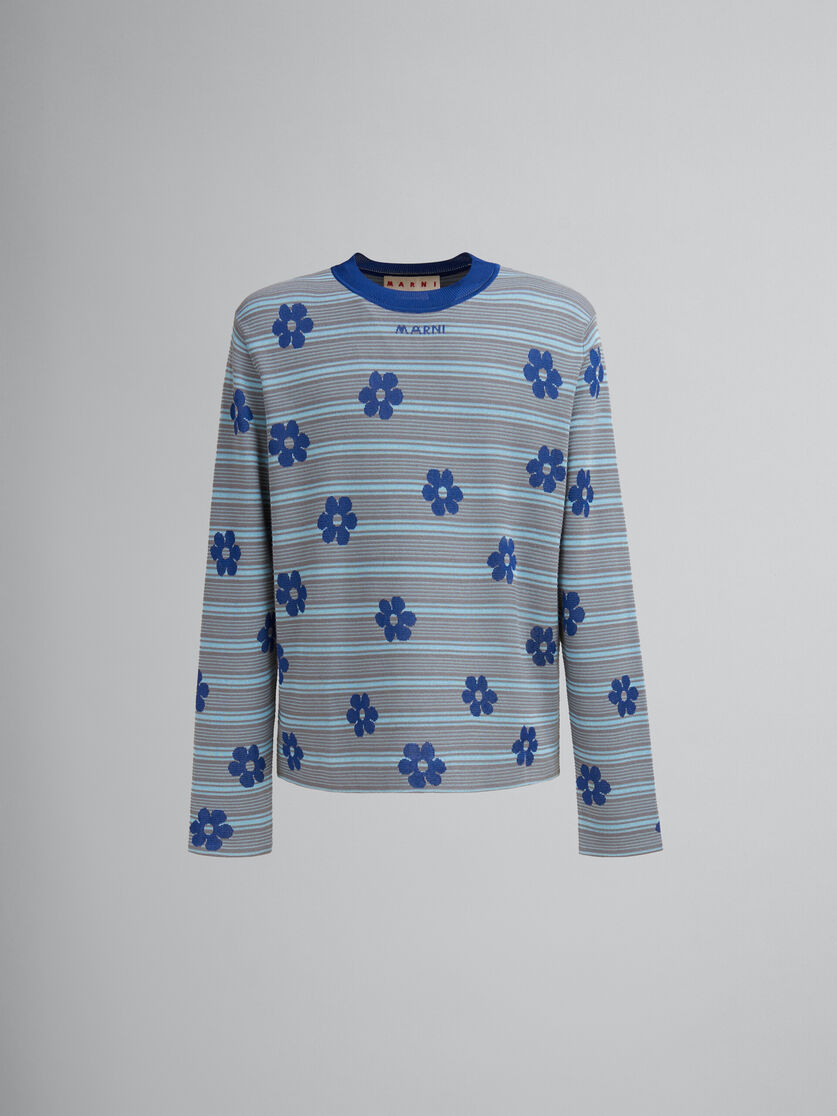 Blue cotton-viscose striped jumper with floral motif | Marni