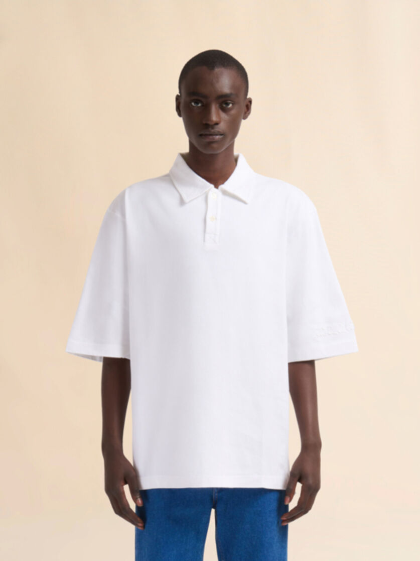 Blue organic cotton oversized polo shirt with Marni patches - Shirts - Image 2