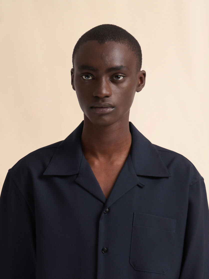 Dark blue tropical wool bowling shirt - Shirts - Image 4