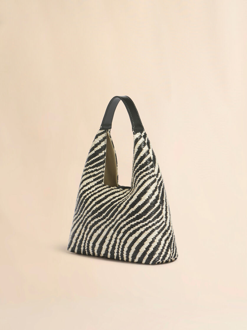 Black wavy raffia-effect Trapeze mini top handle bag, Image 6