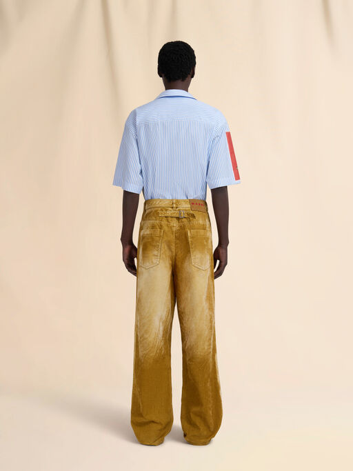 Brown flocked denim trousers with back adjuster - Pants