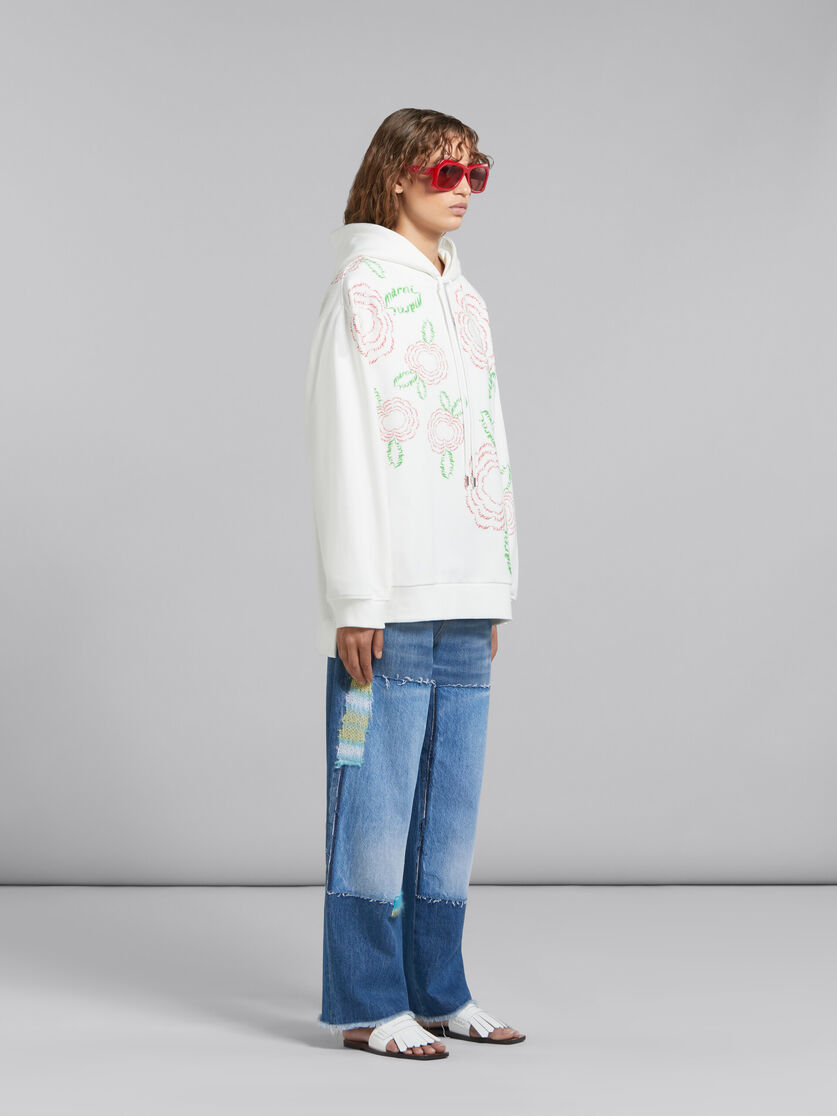 White cotton hoodie with Marni poppies - Sweaters - Image 6