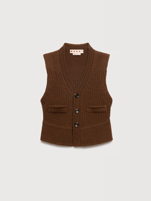Brown wool vest with button front - Waistcoats