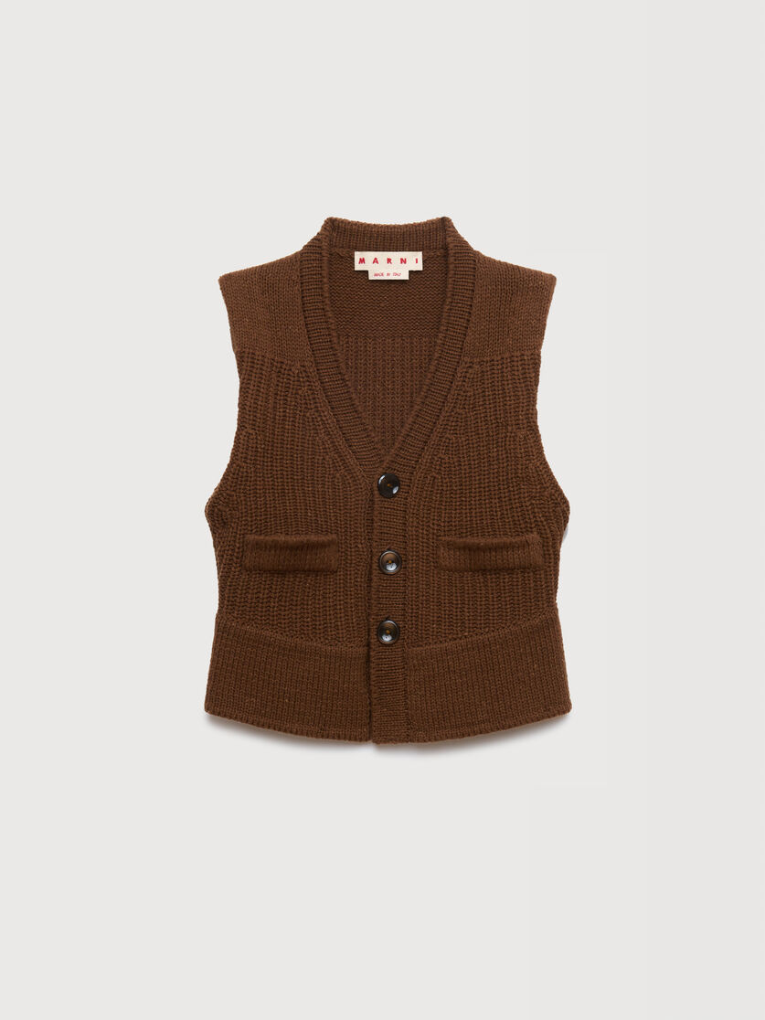Brown wool vest with button front, Image 1