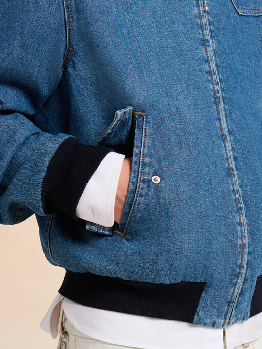 Blue denim bomber jacket with degradé collar - Jackets