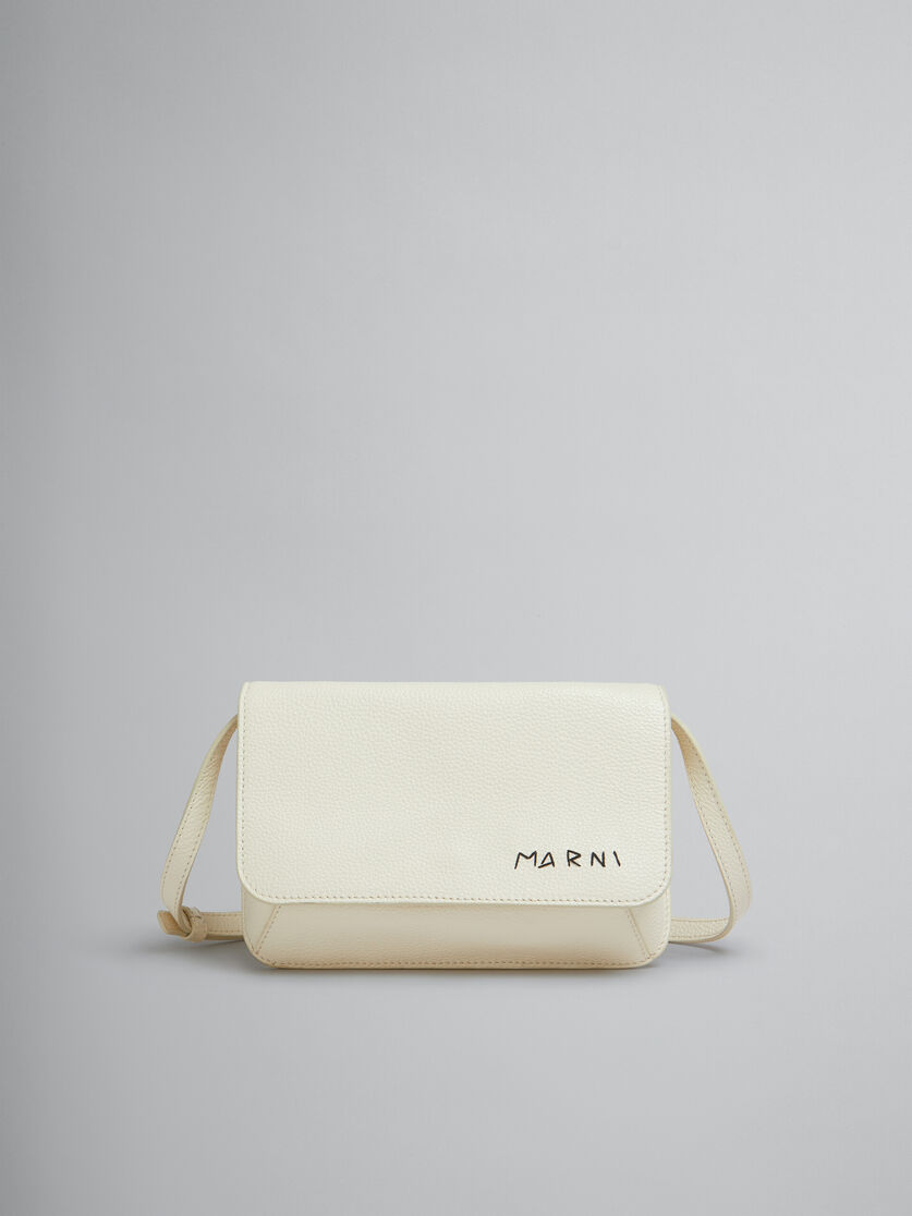 Ivory leather shoulder bag with Marni mending | Marni