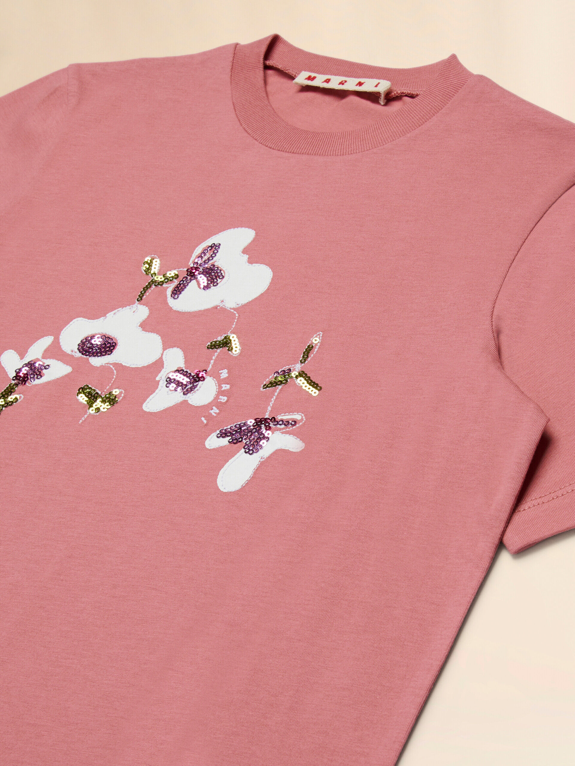 MARNI ピンク Tシャツ スパンコール スパンコール付きNinfeeプリント コットンTシャツ ピンク | Marni