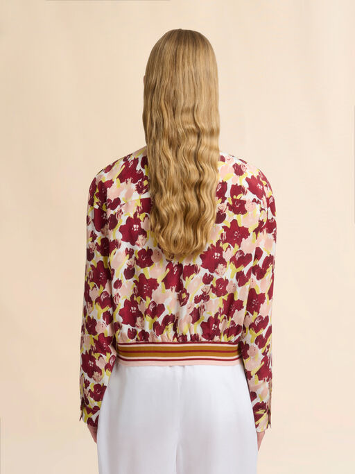 Pink and burgundy silk shirt with Secret Bouquet print - Shirts