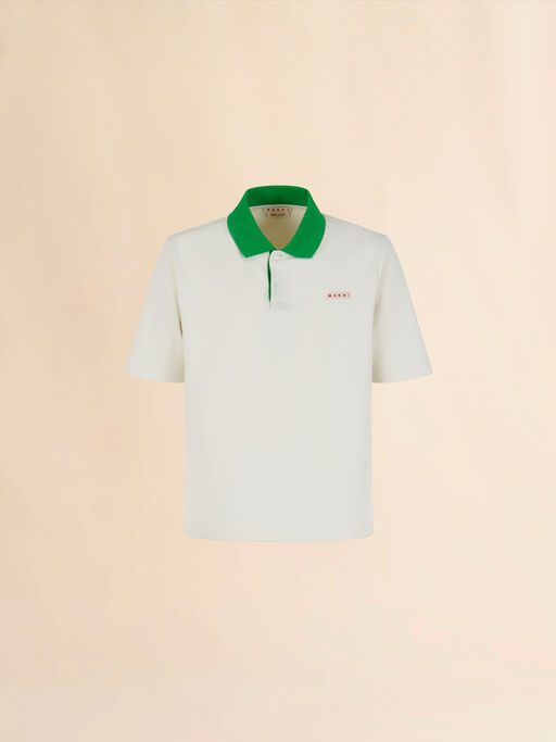 Polo in piquet bianco con colletto a contrasto - Camicie