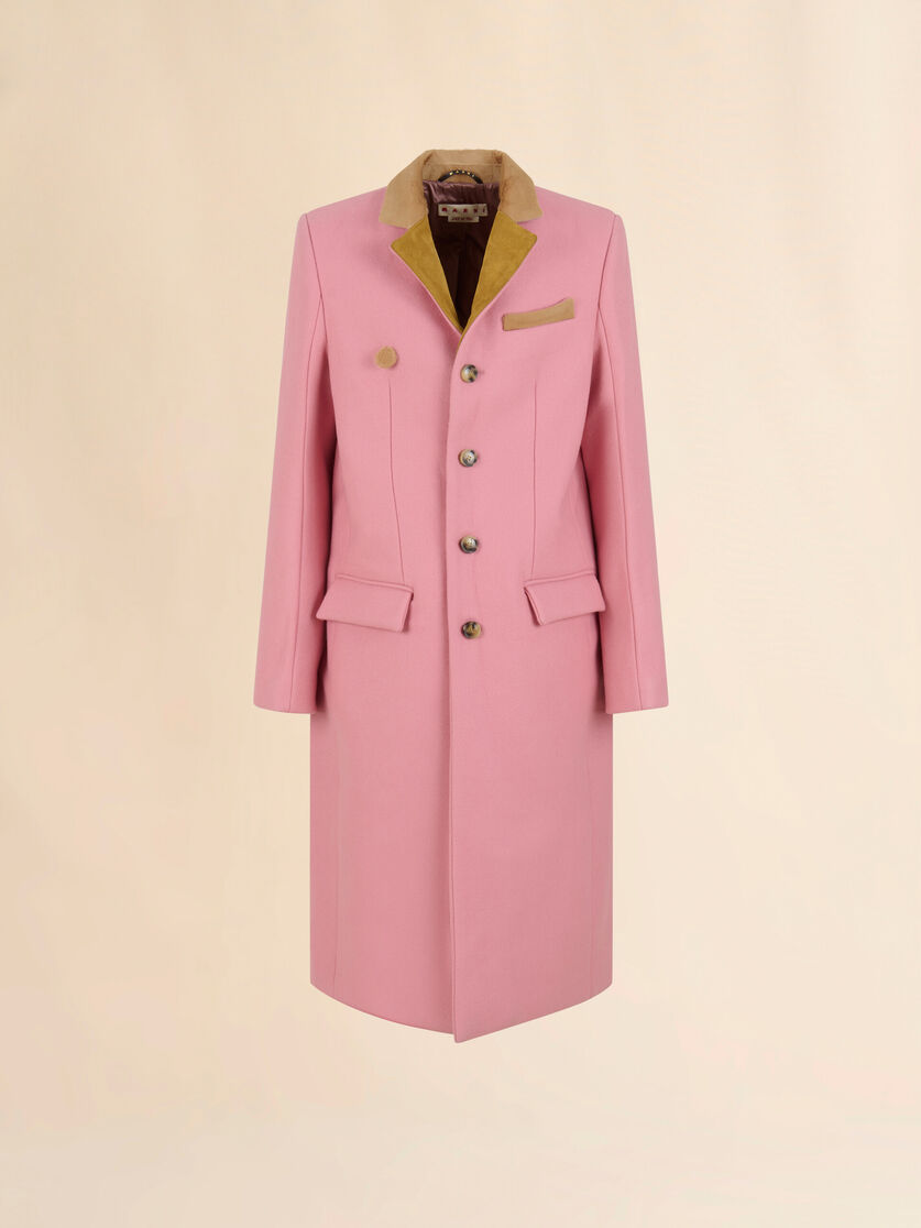 Pink wool felt coat with suede details - Coats - Image 1