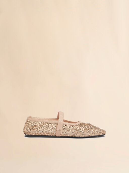 Ballerina Mary Jane aus Mesh mit Kristallen in Beige - Mokassins