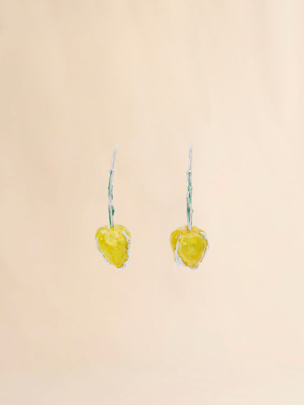 Boucles d'oreilles Tulip en m&eacute;tal &eacute;maill&eacute; jaune - Boucles d&rsquo;oreilles
