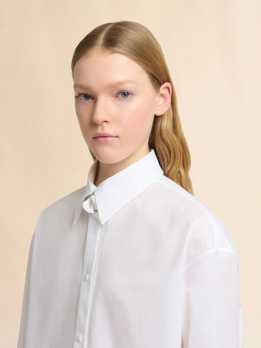White poplin shirt with D-ring neck strap - Shirts