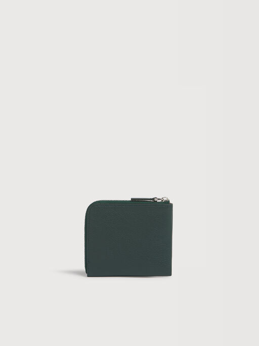 Deep green leather zip-around wallet with Marni Mending embroidery - Wallets