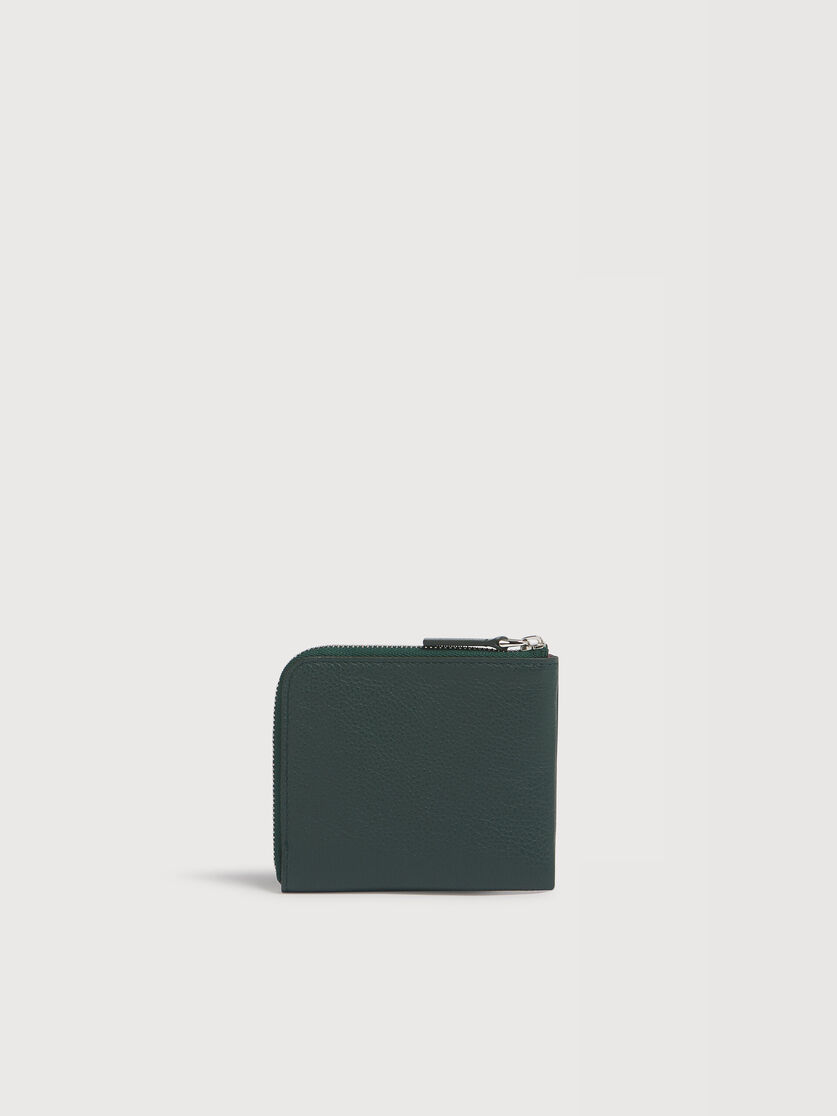 Deep green leather zip-around wallet with Marni Mending embroidery, Image 3