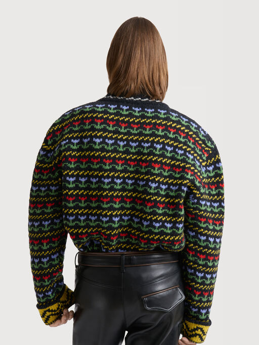 Black Shetland wool jumper with Fairisle motif - Pullovers